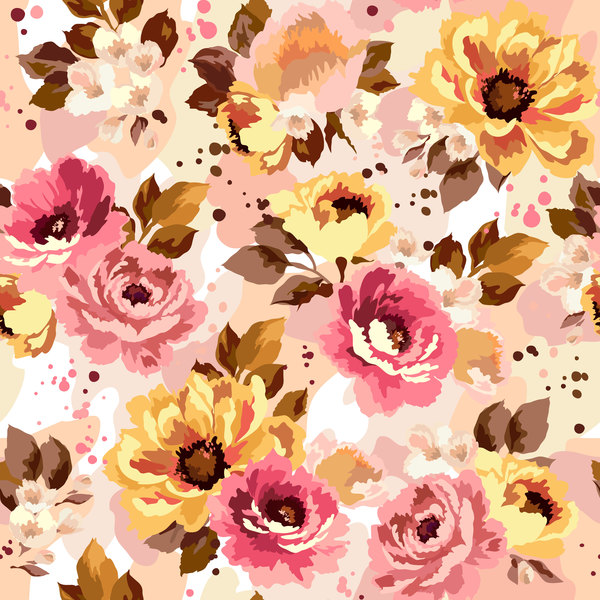 Beautiful watecolor flower pattern seamless vector 05  