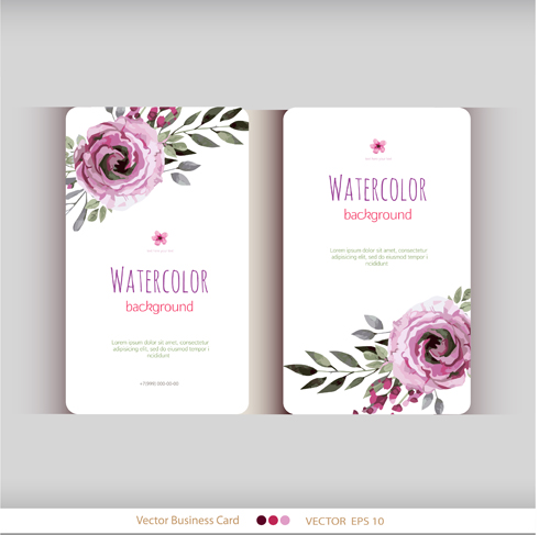 Beautiful watercolor flower business cards vector set 17  