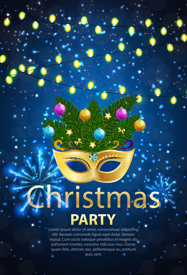 Blue christmas party poster vector template 08  