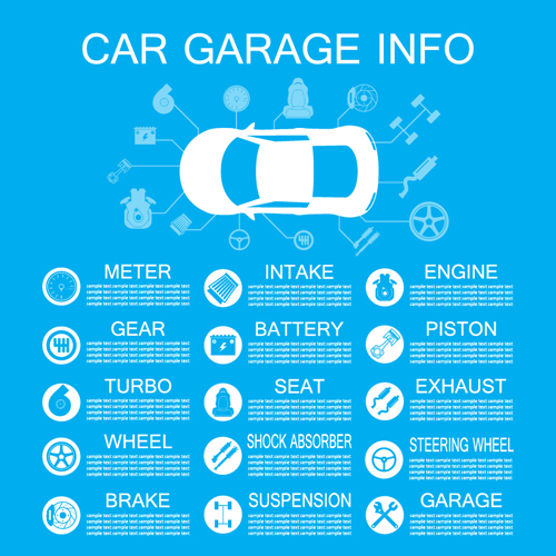 Car garage info template vector material  