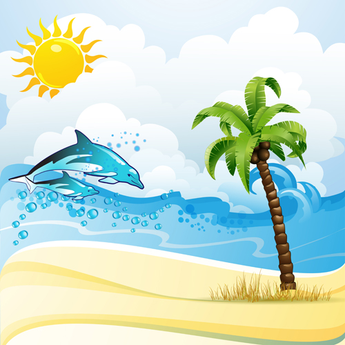 Cartoon Tropical Beach vector 02  