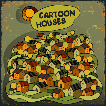 Funny cartoon houses design vector 03  