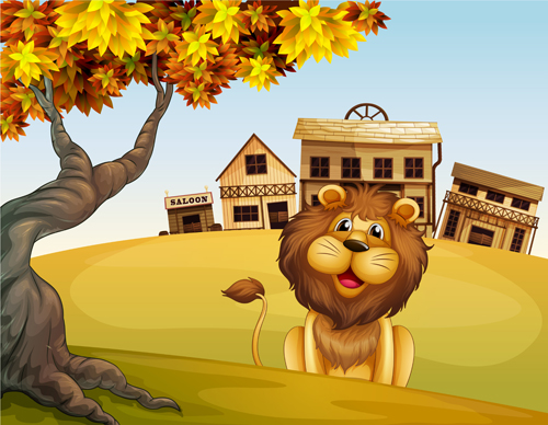 Cartoon lion with beautiful nature vector 02  