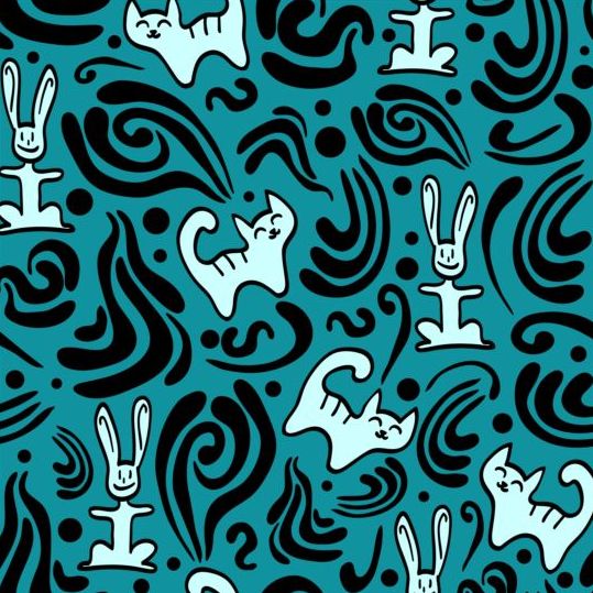 Katzen und Kaninchen nahtlos Muster Cartoon Vektor  