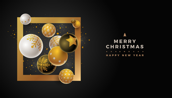 新しい年の黒背景ベクトル01とクリスマスボール  