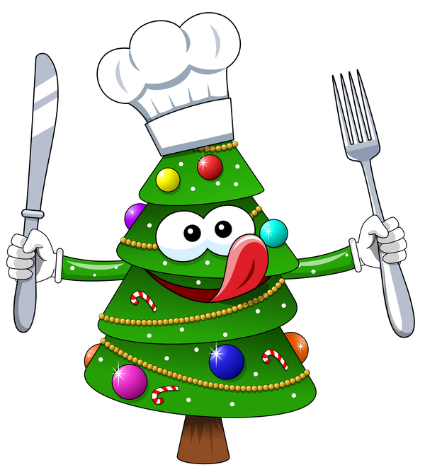 Christmas tree with cartoon cook vector 02  