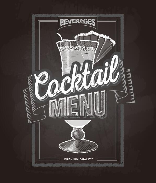 Couverture de menu cocktail avec tableau noir et craie dessin vectoriel 02  