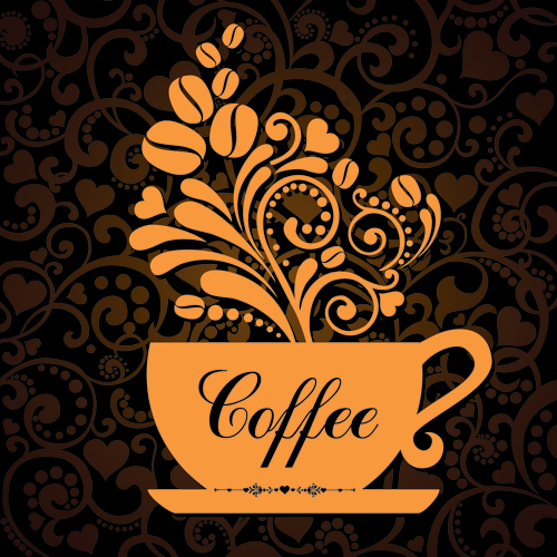 Coffee cup with floral background vector 01  