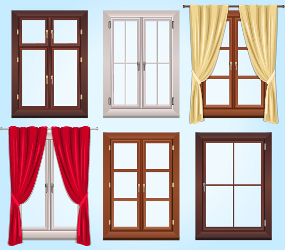 Colored windows and curtains vector  