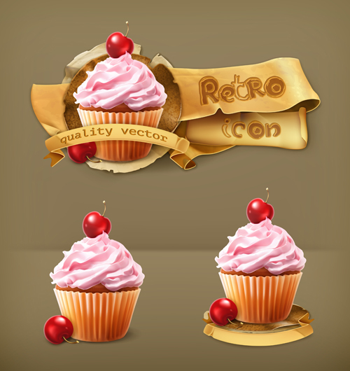 Dessert food retro labels vector material 02  