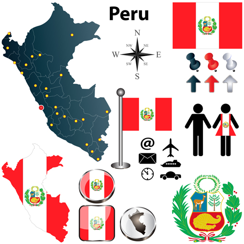 Different countries flags with map and symbols design vector 06  