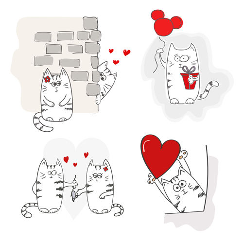 Funny doodle cats vector material 07  