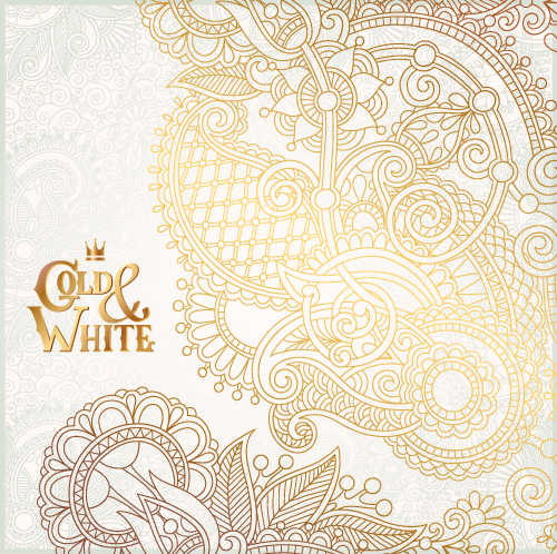 Gold with white floral ornaments background vector illustration set 15  
