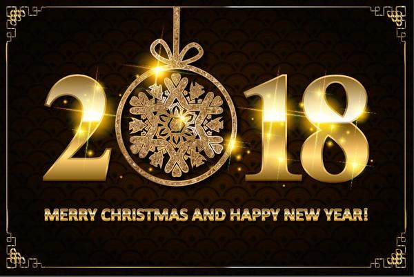 Golden 2018 new year with christmas card vector material  