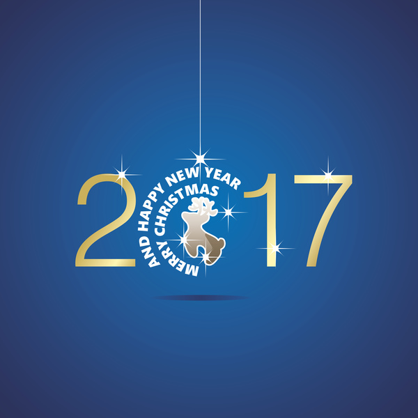 Happy New Year 2017 Christmas ball deer blue vector  