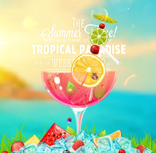 Icy summer with cocktail background vector  