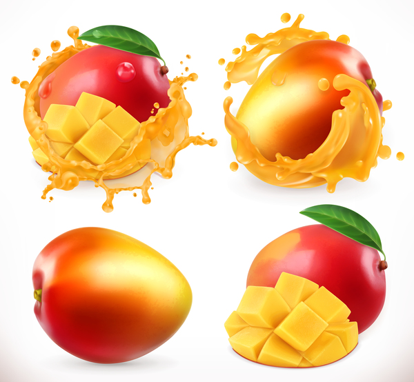 Mango und Mangosaftspritzenvektor  