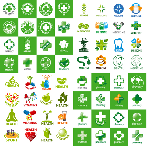 Medical with pharmacy and health logos vector set  