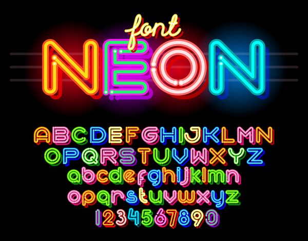 Neon font colorful vector  