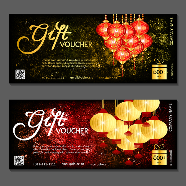 New year gift vouchers template with chinese lantern vector 03  