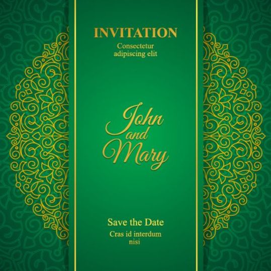 Orante vert mariage cartes d’invitation Design vecteur 02  
