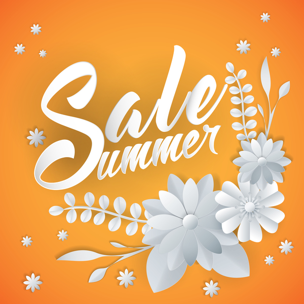 Paper cutting flower with summer sale background vector 02  