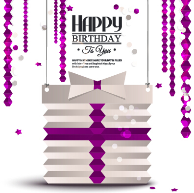 Purple origami birthday card vector  