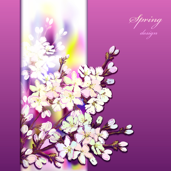 Carte de printemps violet avec des vecteurs de fleurs 01  
