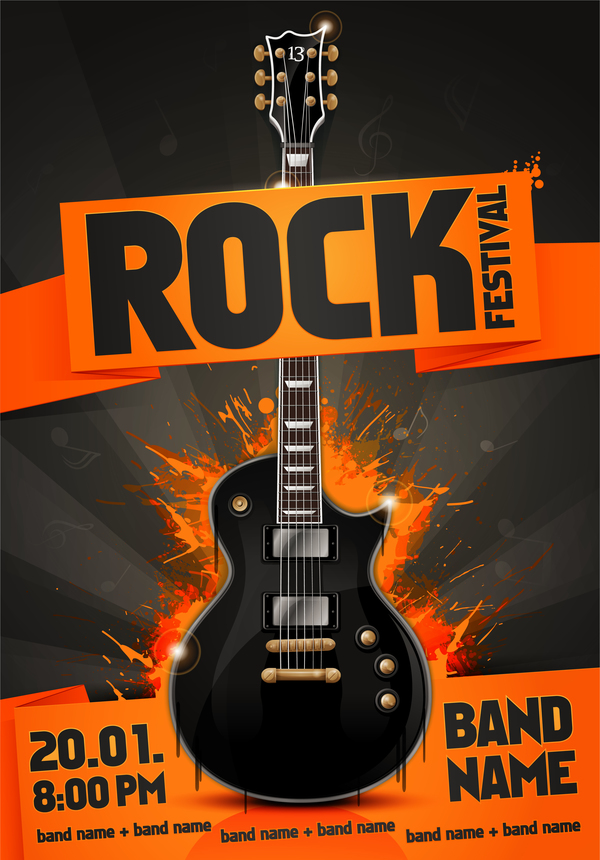 Рок фестиваль участник плакат с гитарой вектор 04  
