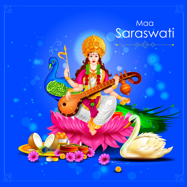 Ethnisches Artvektormaterial Saraswati Pujan Festivals 02  