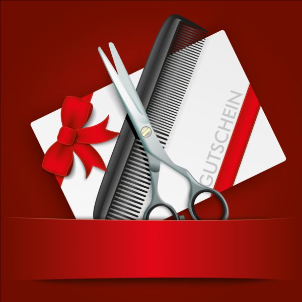 Scissors comb with gift card vector  
