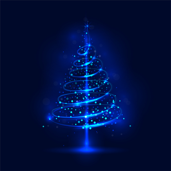 Shiny blue christmas tree with blue background vector 03  