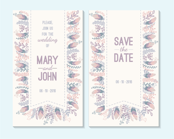 Simple wedding invitation floral card vector 03  