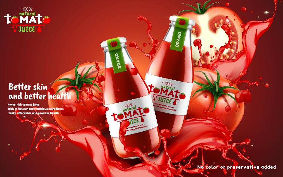 Modèle de vecteur d'affiche de jus naturel de tomate 02  
