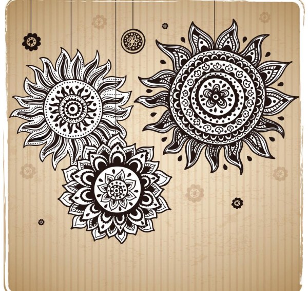Vintage sunflower pattern background vector  