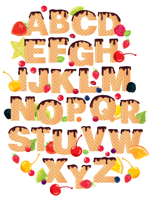 Waffles and berries alphabet vector material  