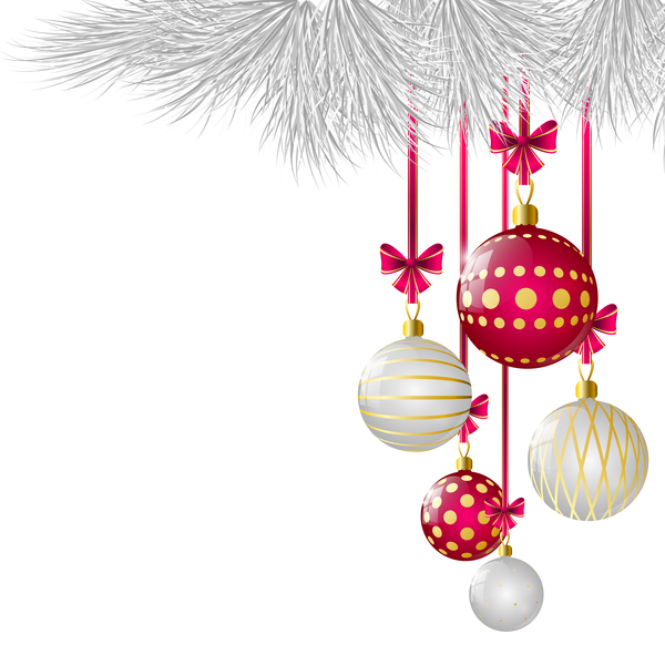 White with red xmas ball decor vector  