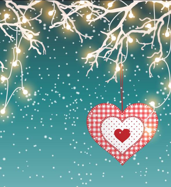 Winter chrishtmas background with light bulb and heart vector  