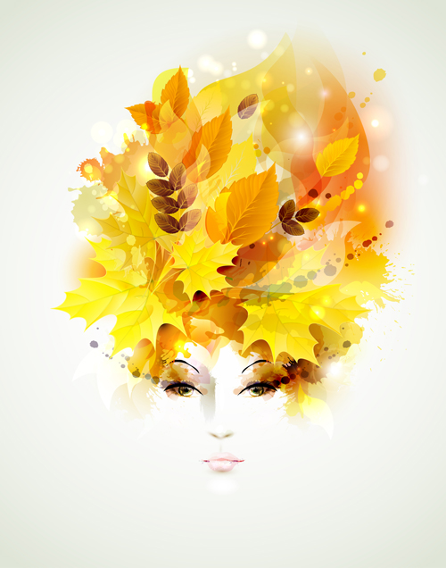 Women face with autumn leaves vector 01  