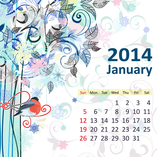 2014 Floral Calendar January vector  