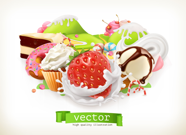 desserts with cupcake vector illustration 02  