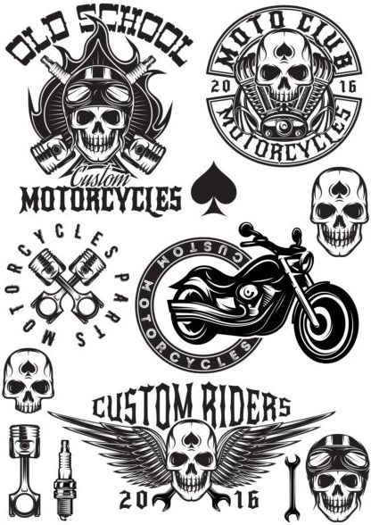 motorcycle seivice repari retro labels vector  