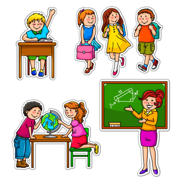 Set of Children in school design vector 04  
