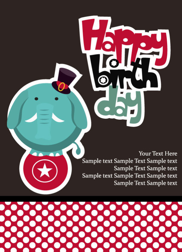 Cartoon Happy birthday postcard vector 01  