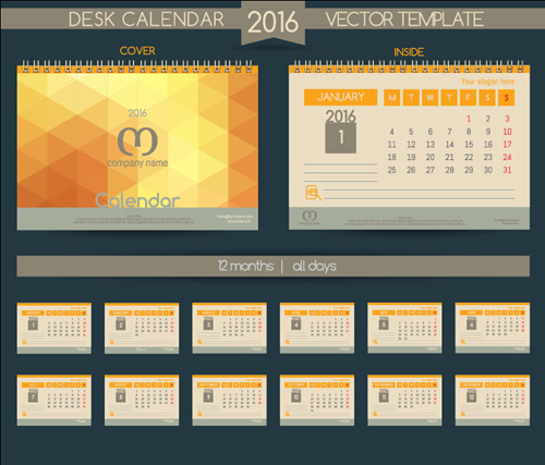 2016 New year desk calendar vector material 37  