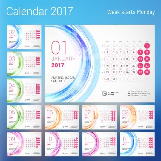 2017 kalender med runda knappen vektor 04  