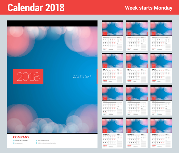 Unternehmenskalender-Schablonenvektor 01 des Unternehmens 2018  