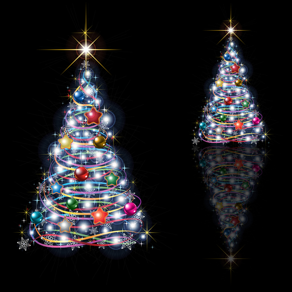 Abstract Christmas tree isolated on black background vector  