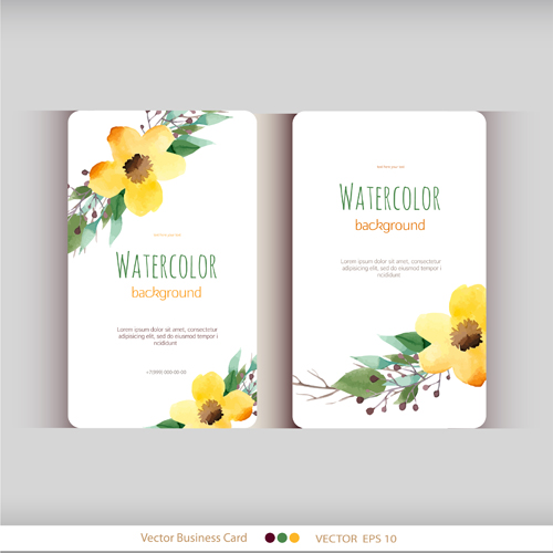 Beautiful watercolor flower business cards vector set 06  