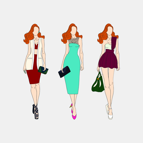 Beautiful with fashion models vector material 01  